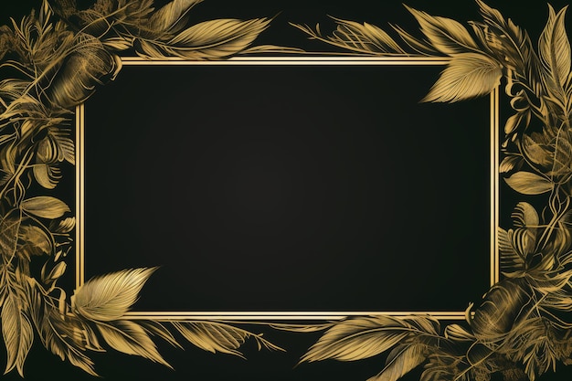 Photo gilded elegance a gold frame on foliage pattern background