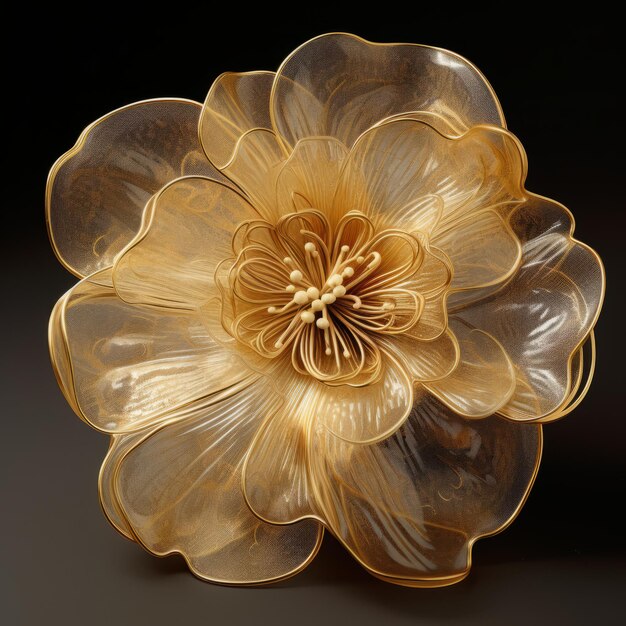 Фото Золотой цветок потрясающая 3d-рендеринг полупрозрачных смолных волн