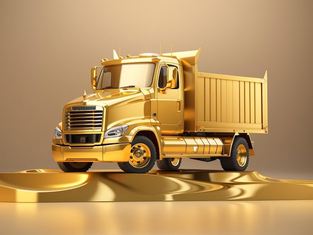 Gilded glory 3d rendering of a gold truck on a golden background