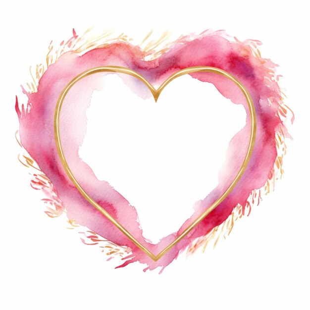 Фото Золотая любовь акварель стиль розовое сердце в золотой раме клипарт
