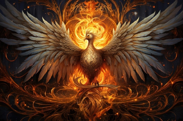Gilded phoenixes symbols of rebirth and resurrection with feathers of gold and fire Generative AI