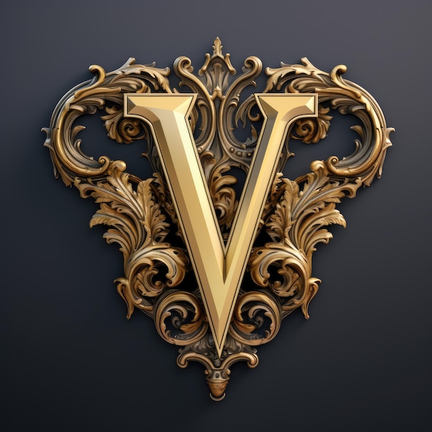 Gilded Reflections Hyperrealistic Baroque Elegance The Signature V Logo