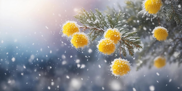 Gilded Snowfall Mimosa of Southern France Winter Wallpaper in Watercolor