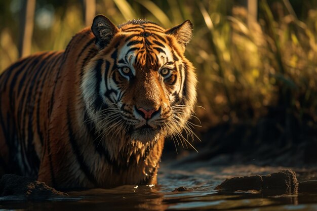 Photo gilded stripes of the bengal tiger in sundarbans