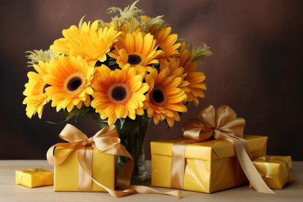 Foto il sole dorato sorprende la foto del regalo giallo