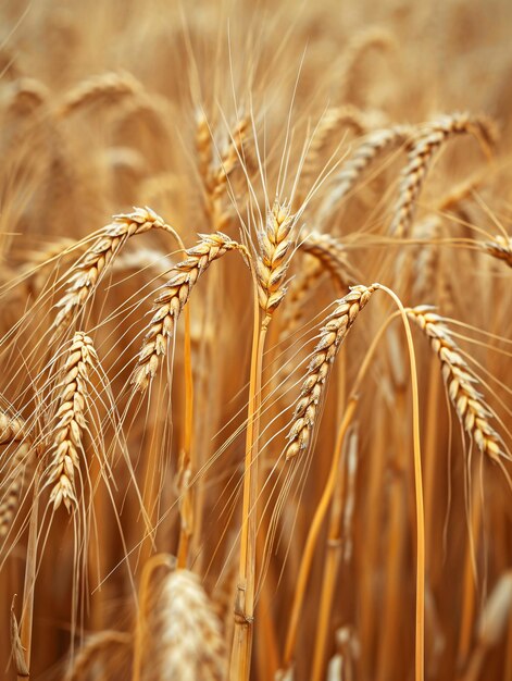 Gilded wheat ears bask in the summer sun on the field