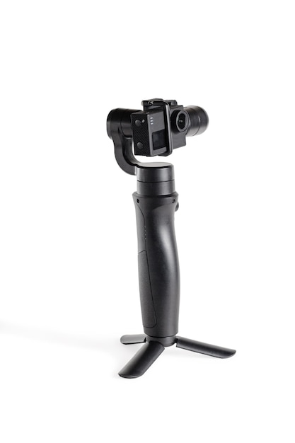 Gimbal with Action Camera Closeup Isolated over white background