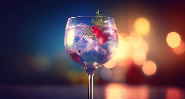 Gin-tonic close-up en cocktailglas op tafel in nachtclub restaurant en feest voor feest