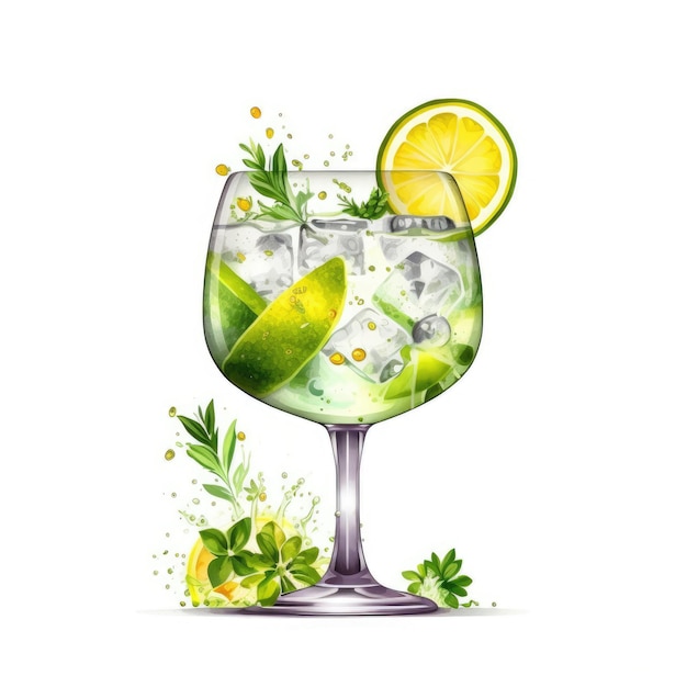 Gin and tonic Cocktail isolated on white as illustration generative AI