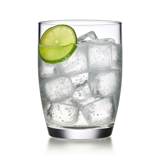 Gin tonic glas water met ijs geïsoleerd op een witte achtergrond