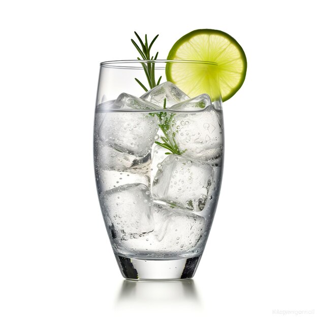 Фото Гин-тоник стакан с водой с льдом на белом фоне