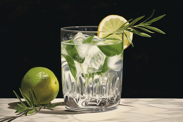 Photo gin and tonic with lime and ice