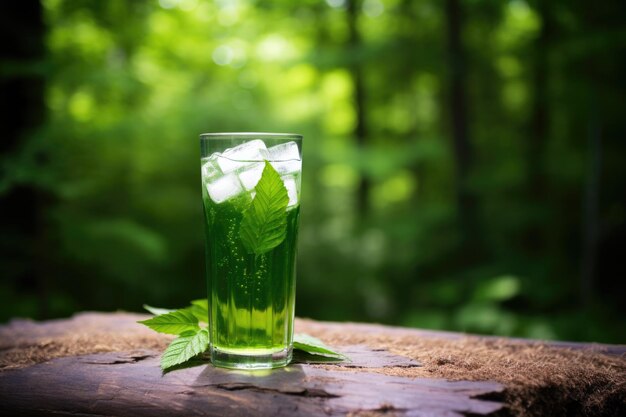 Ginger ale can backgrounded by out of focus forest greens