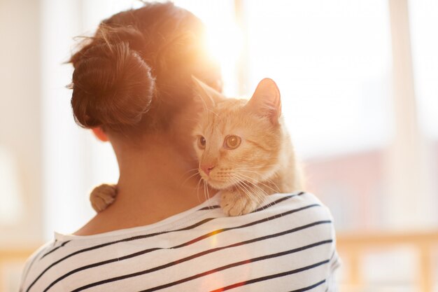 ジンジャーキャット抱き合いオーナー