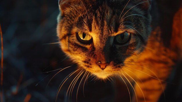 a ginger cat is staring at the camera with wide green eyes