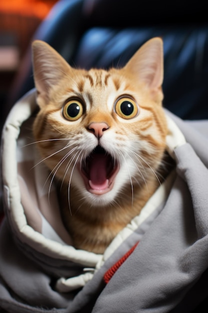 Photo a ginger cat with wide open mouth