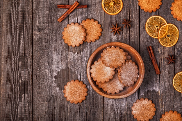 Ginger cookies topped with powdered sugar