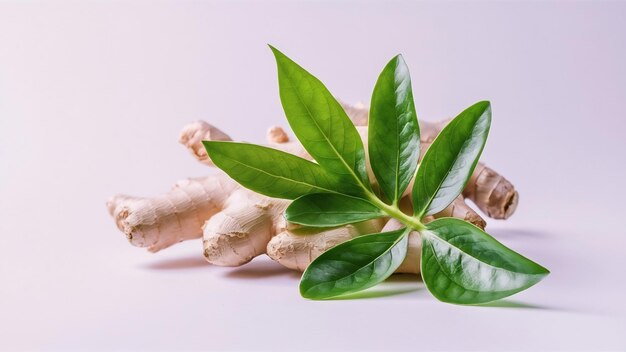 Ginger herb with leaf on white