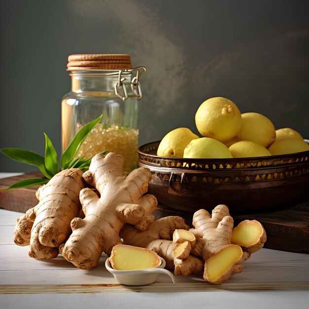 Ginger on a kitchen counter with appropriate tools | Premium AI-generated image