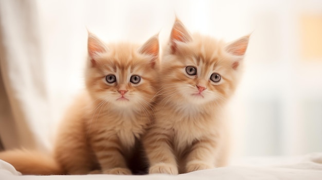 Ginger kittens look into the lens on a studio background