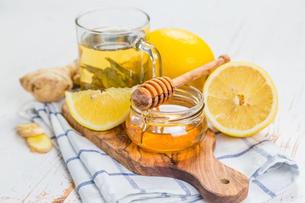 GInger and lemon tea with honey