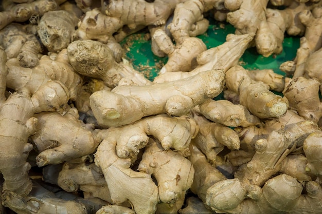 Ginger root in a box on the supermarket counter