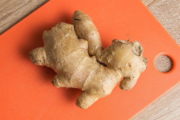 Ginger root on a cutting board