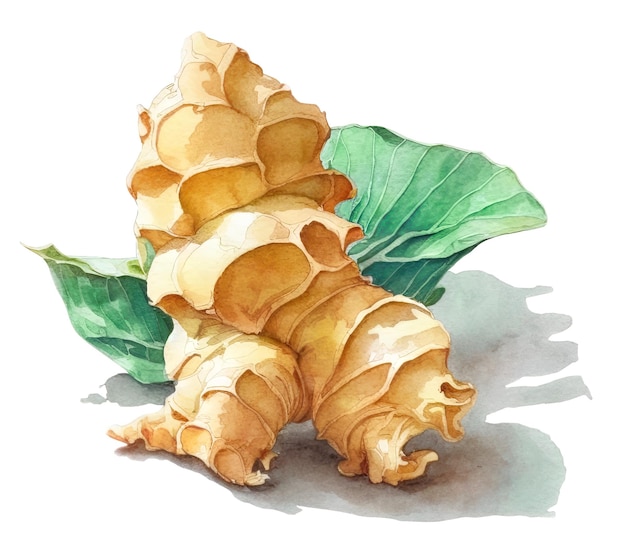 Ginger root isolated on white background Generative AI illustration in watercolor style