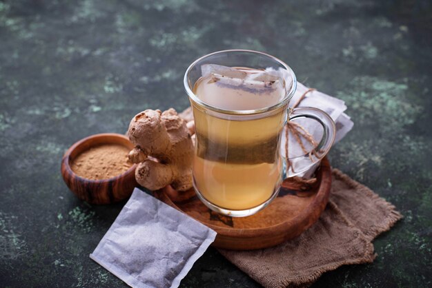 Ginger root and tea bags. 