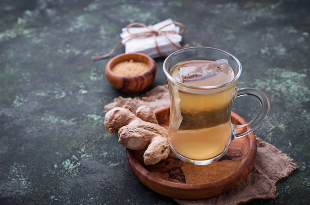 Ginger root and tea bags. 