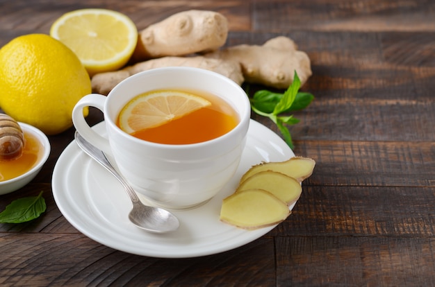 Ginger root tea with lemon and honey 