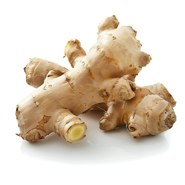 Photo ginger root vegetable knobby shape characterized by its brow isolated on white bg clean blank shoot