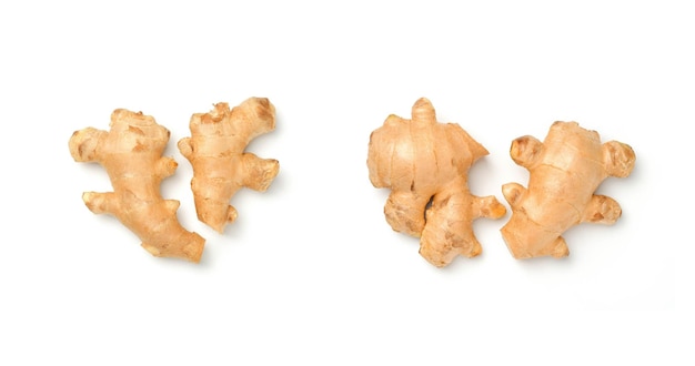 Ginger root on a white backgroundCollageGinger has a spicy flavor It can be used as a spice for cooking and making medicine