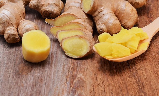 Ginger root on wooden table