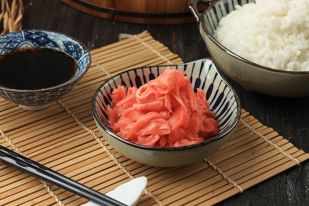 Ginger Sushi Gari with Soy Sauce and Japanese Rice