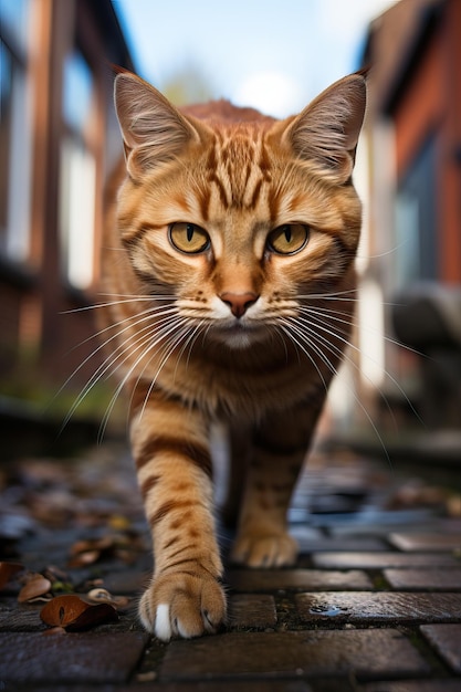 Ginger tabby cat strolling