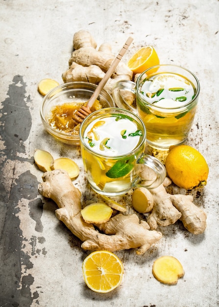 Ginger tea with honey and lemon.