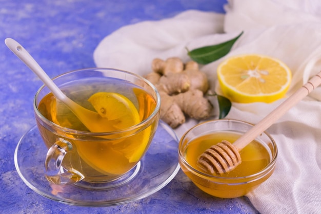 Ginger tea with lemon and honey.