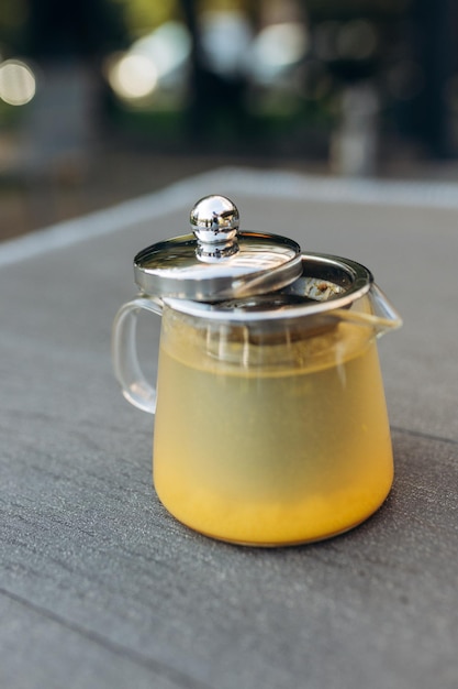 Фото Имбирный чай с лимоном в прозрачном чайнике