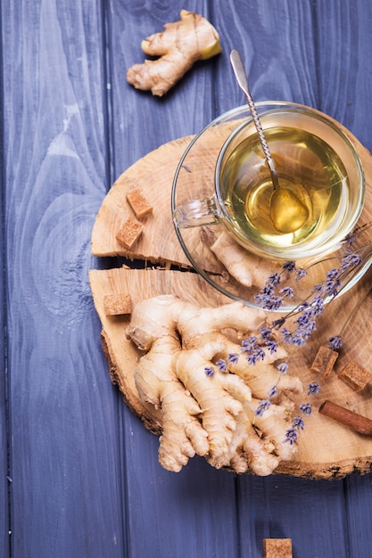 Ginger tea in wooden table