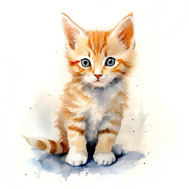 Ginger tom kitten Stylized watercolour digital illustration of a cute cat with big eyes