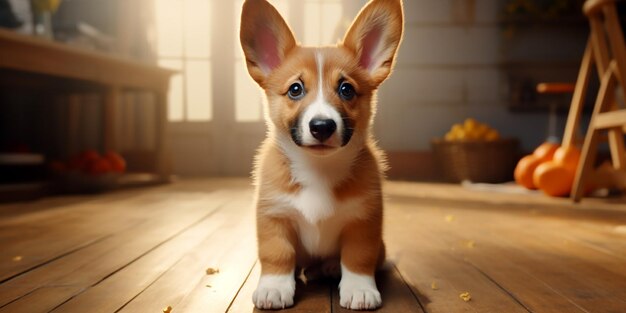 Photo ginger welsh corgi puppy at veterinarian