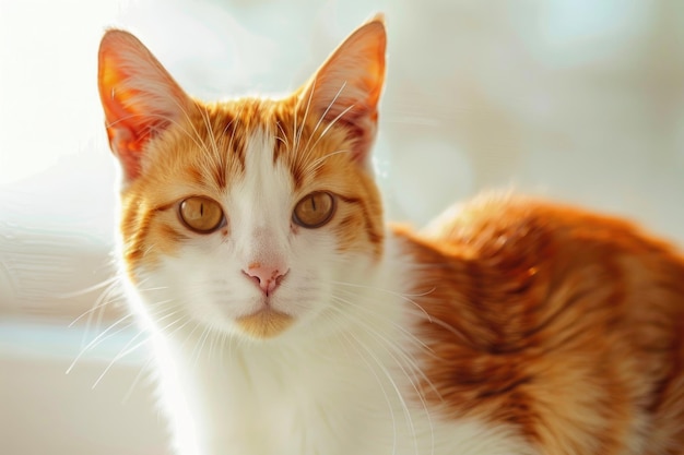 A ginger and white cat against a luminous backdrop