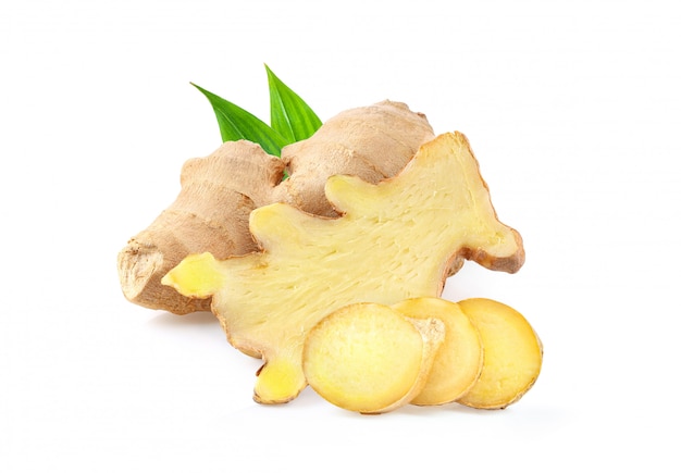 Ginger with leaves Isolated on a white  background