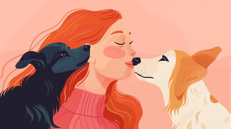 Photo ginger woman and her dogs a family of love generative ai