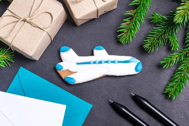 Gingerbread airplane, Christmas concept