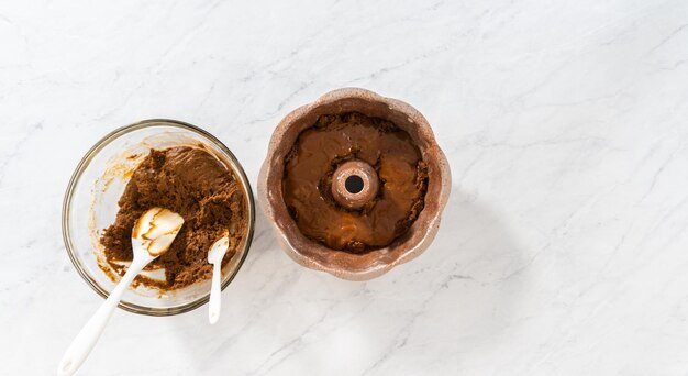 Gingerbread bundt cake with caramel filling