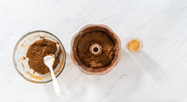 Gingerbread bundt cake with caramel filling