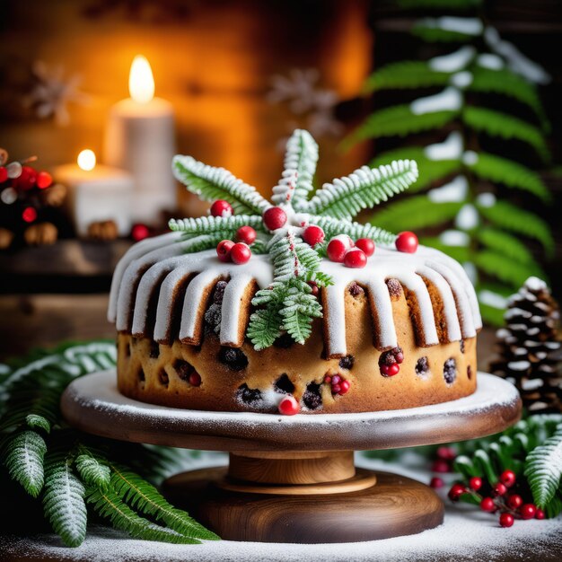 Foto torta di pan di zenzero per natale con lingonberry e decorazioni natalizie su sfondo bianco