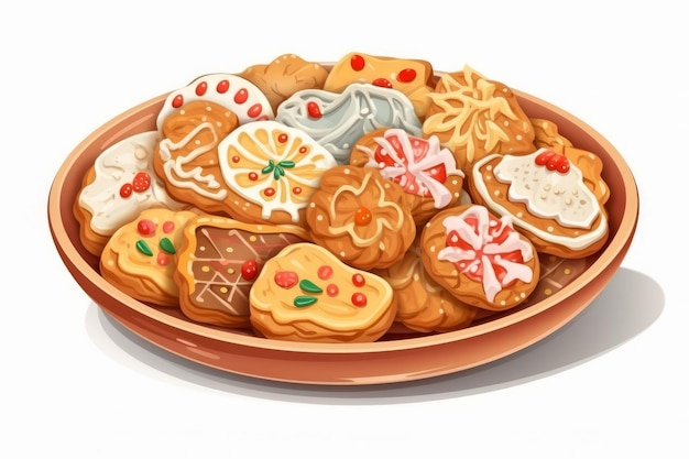 Gingerbread Christmas Cookies Platter Cookie cartoon style on white background AI generated